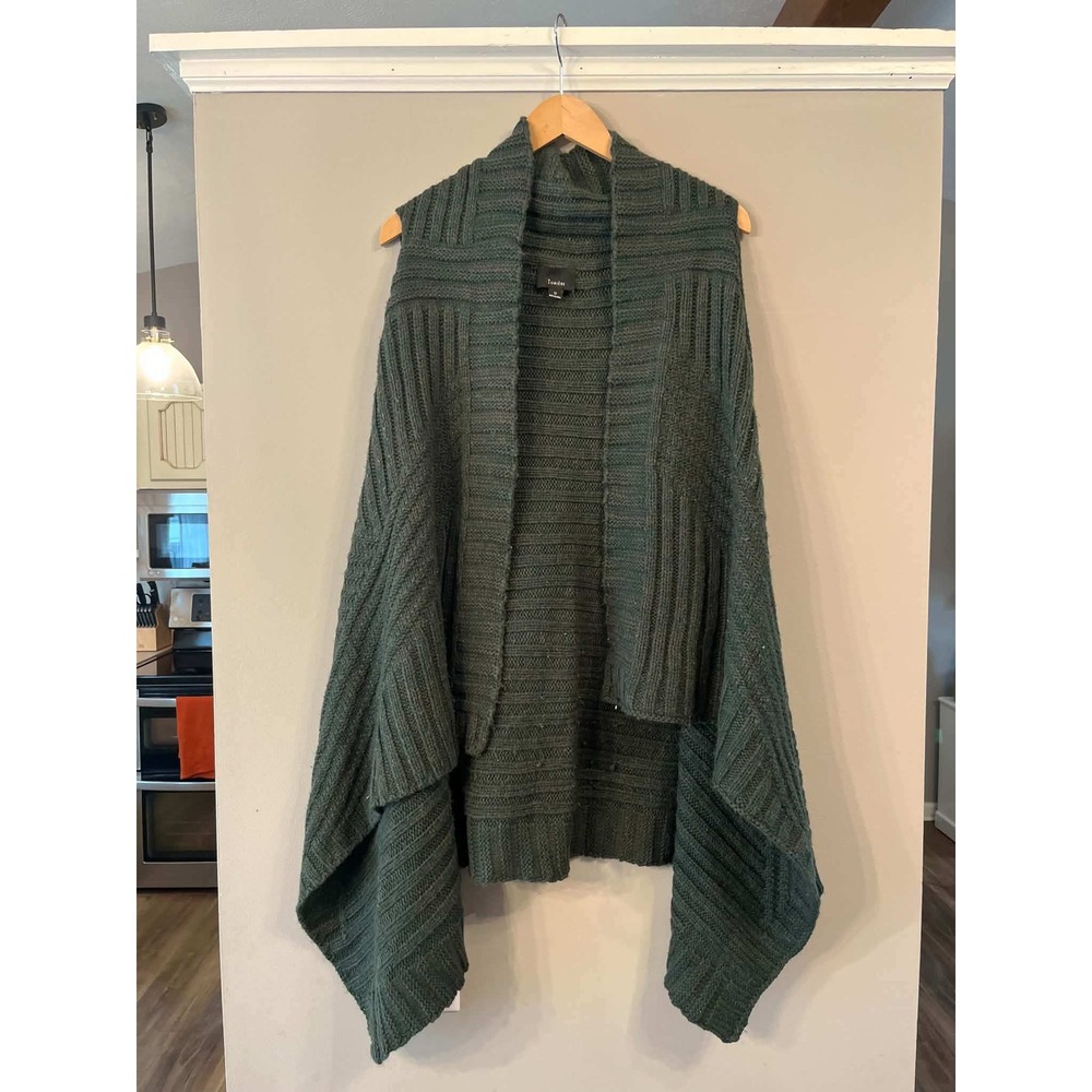 Lumiere Womens Forest Green Ribbed Knit Sleeveless Draped Open Cardigan Vest M